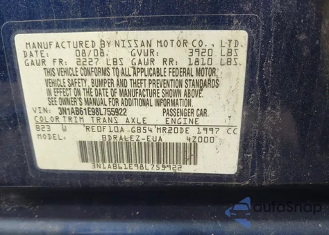 2008 Nissan Sentra 2.0S from USA, damaged, VIN 3N1AB61E98L755922